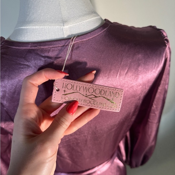 HOLLYWOODLAND BY ELLE REBEL STARLET SATIN ROBE GOWN IN PURPLE - Picture 10 of 11